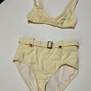 Solid and Striped Belted Two  Piece Swimsuit